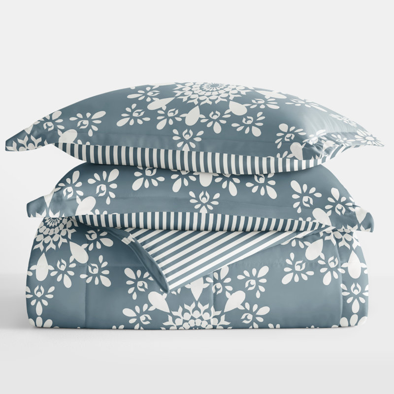 Light Blue Reversible Down Alternative Comforter Set, Full