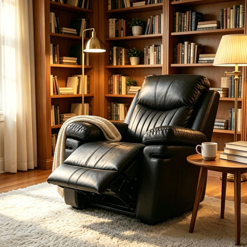 Fauteuil inclinable manuel en similicuir de 40 po de largeur, dossier et accoudoirs rembourrés, Type de cuir: Similicuir NOIR
