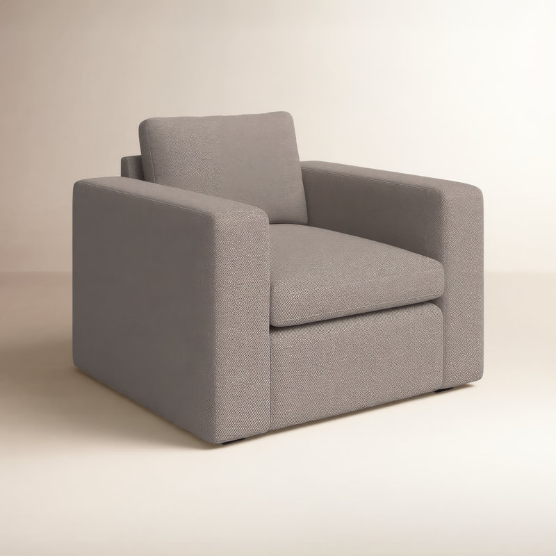 Benedict Upholstered Armchair, Mushroom Performance Basketweave