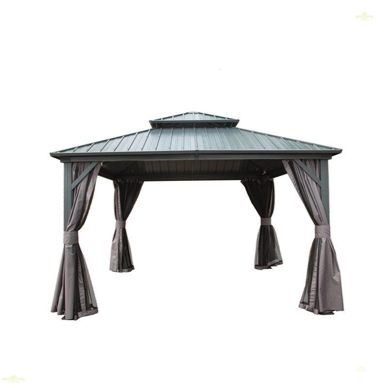 Aluminum Metal Gazebo With Galvanized Steel Double Roof Canopy, Gray