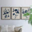 Bleu marine et feuilles de lin II - ensemble de 3 peintures sur toile encadrées-1524676194-1524676201