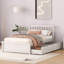 Lit simple avec 2 tiroirs en blanc délavé - Hévéa fabriqué pour rafraîchir une chambre à coucher-1215635528