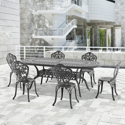 7-Piece Set Of All-Weather Cast Aluminum Dining Furniture Set With Black Frame