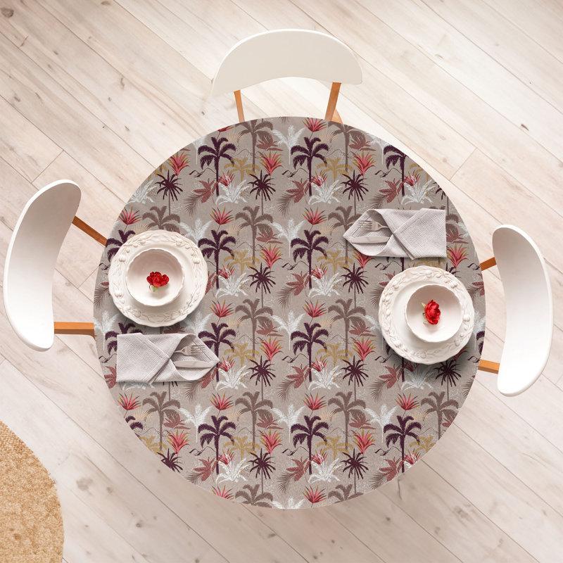 Winston Porter Tropical Palm Fitted Round Tablecloth Diameter Multicolor