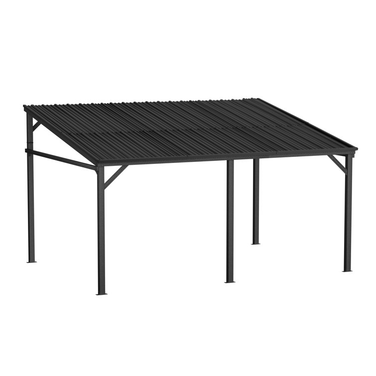14 Ft. W x 10 Ft. D Aluminum Patio Gazebo Lean to Wall Mounted Pergola with Sloping Galvanized Steel