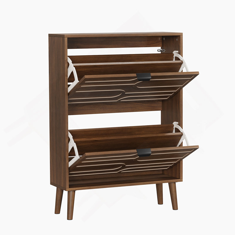 Modern Independent Shoe Cabinet, 23.62-Inch Walnut Shoe Storage Cabinet,, Fence Shoe Cabinet With 2 Flip Drawers, Suitable For Corridors And Entrances