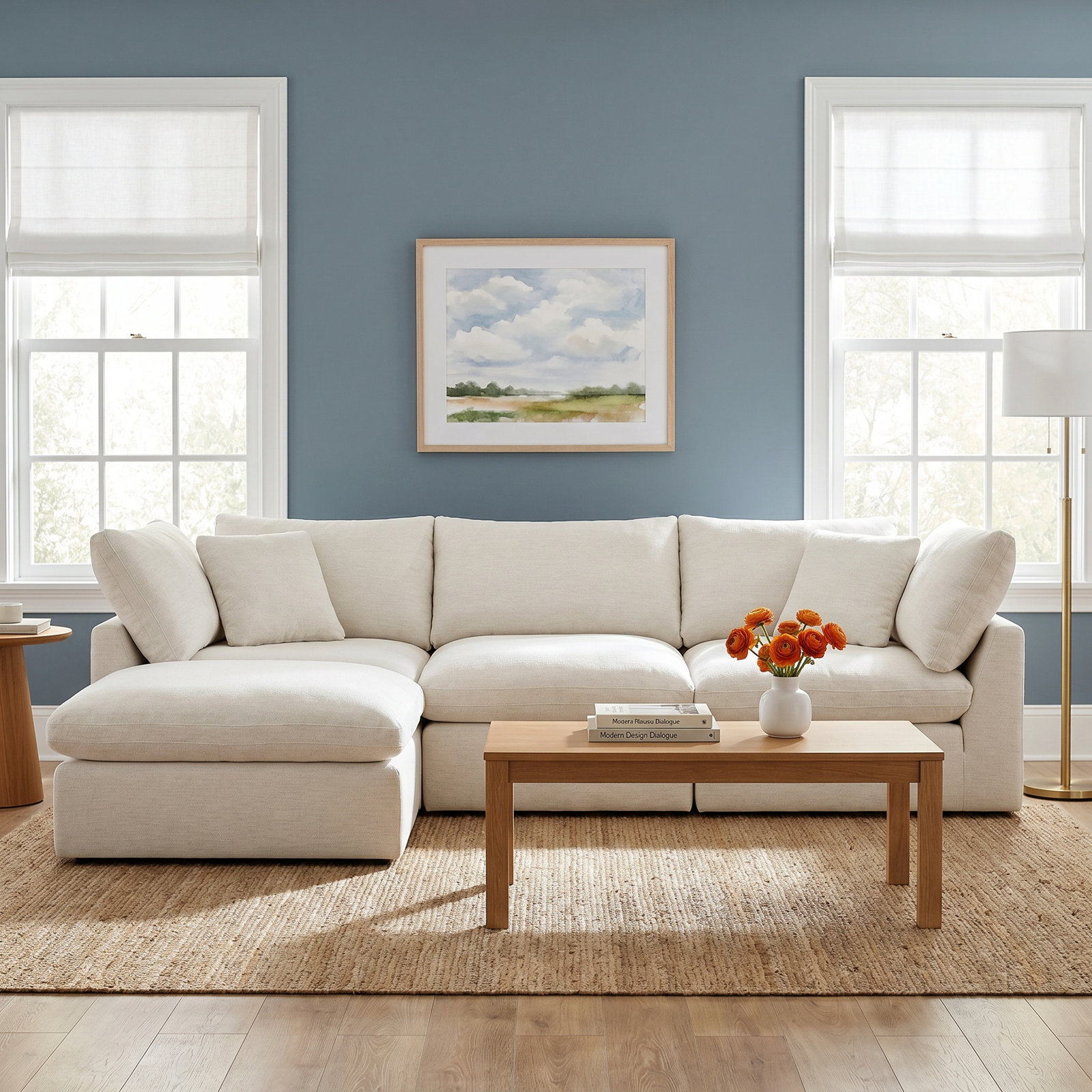 Eliana Modular Upholstered Reversible Chaise L-Sectional, 35'' H x 114'' W x 80'' D