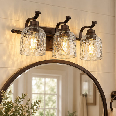 Abat-jour en verre martelé à 3 lumières pour salle de bain, bronze huilé