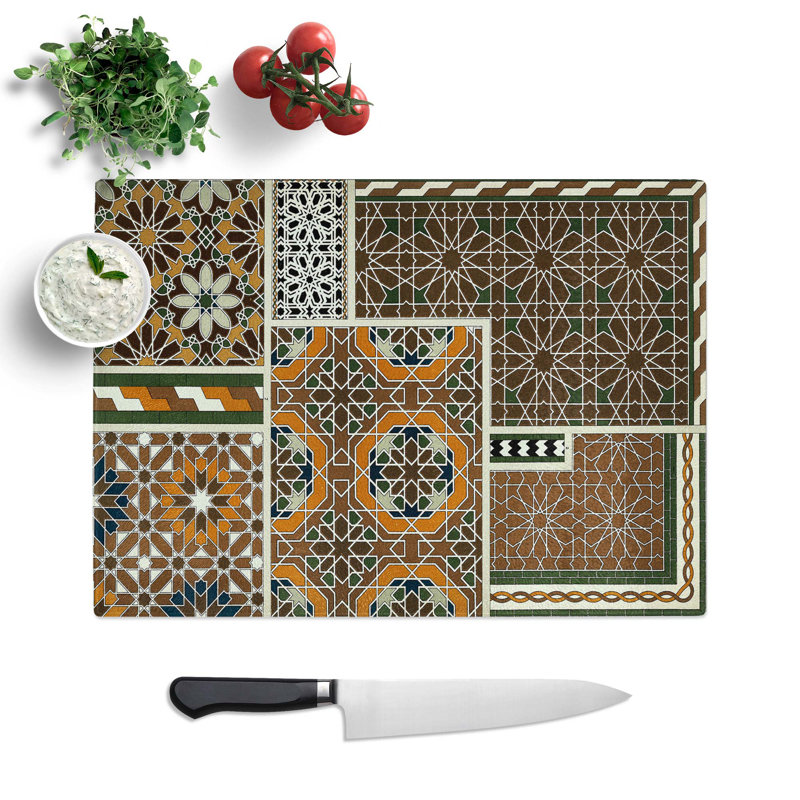 Tempered Glass a Moresque Chopping Board, 28.5 cm W x 20 cm L