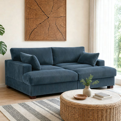 Bentura Oversized Upholstered Navy Corduroy Sleeper Sofa Bed Lounge Modular Sofa with Armrests & Throw Pillows