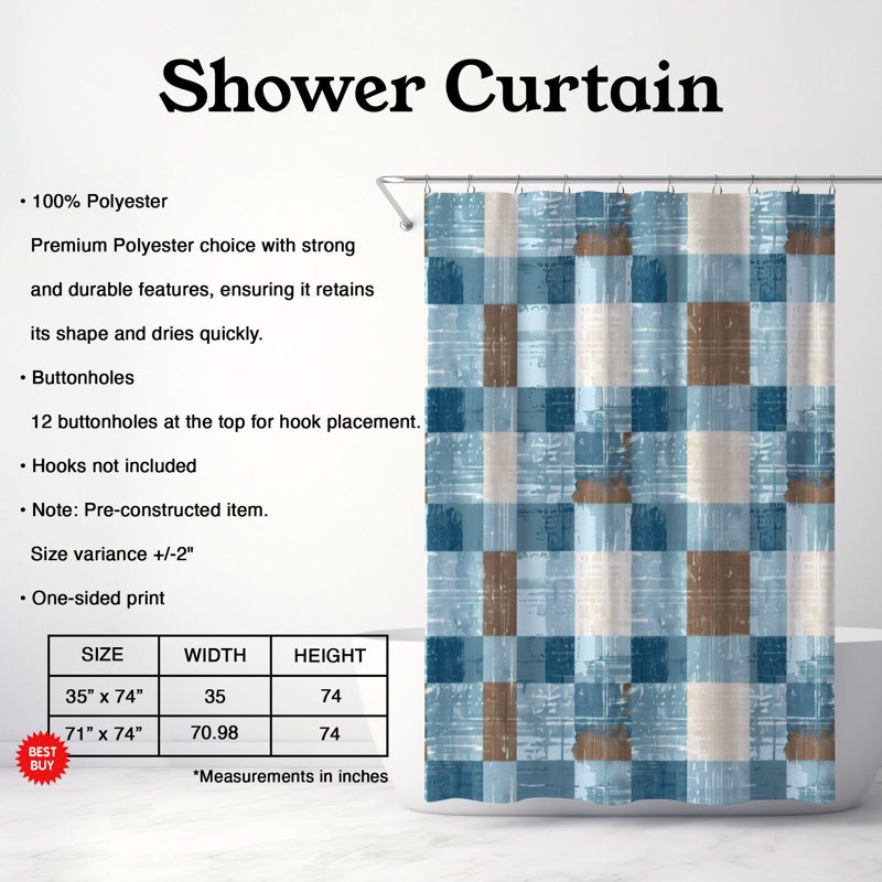 Rideau de douche bleu-brun de qualité supérieure, H 74 po x l 71 po