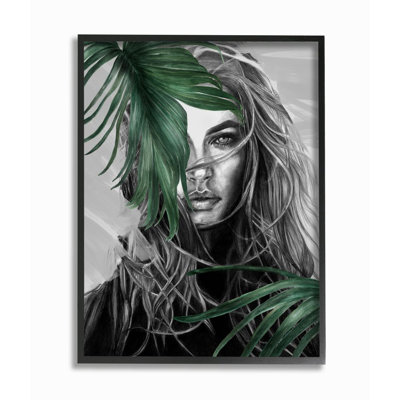 Glamour, femme, croquis, portrait, fougère, par Daphne Polselli - impression