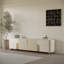 Modern 78.74" Faux Marble TV Stand – Luxury Media Console with Gold Stainless Steel Base, 4 Storage Cabinets, Simple Assembly