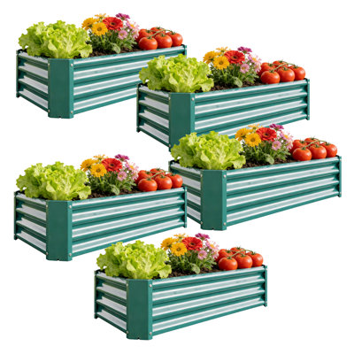 8x4 Ft Galvanized Steel Raised Garden Bed Kit - 1ft High, Outdoor Metal Planter Box for Vegetables, Herbs, Flowers & Plants | Easy Assembly, Rust-Resistant, Durable，set of 5