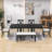 Stanely 6-Piece Extendable Dining Table with Footrest, 4 Linen Upholstered Dining Chairs and Bench-1657487365