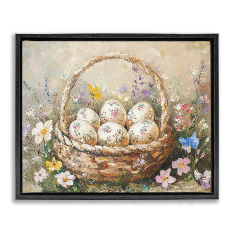 Cadre flottant fleurs délicates pour Pâques, design par Petal Prints Design, H 25 po x l 31 po, Cadre flottant noir de jais