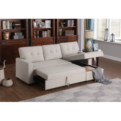 Upholstered Pull Out Sectional Sofa With Chaise