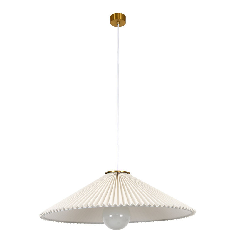 Suspension moderne à une lumière, en laiton vieilli avec abat-jour plissé en lin blanc., Blanc, Laiton
