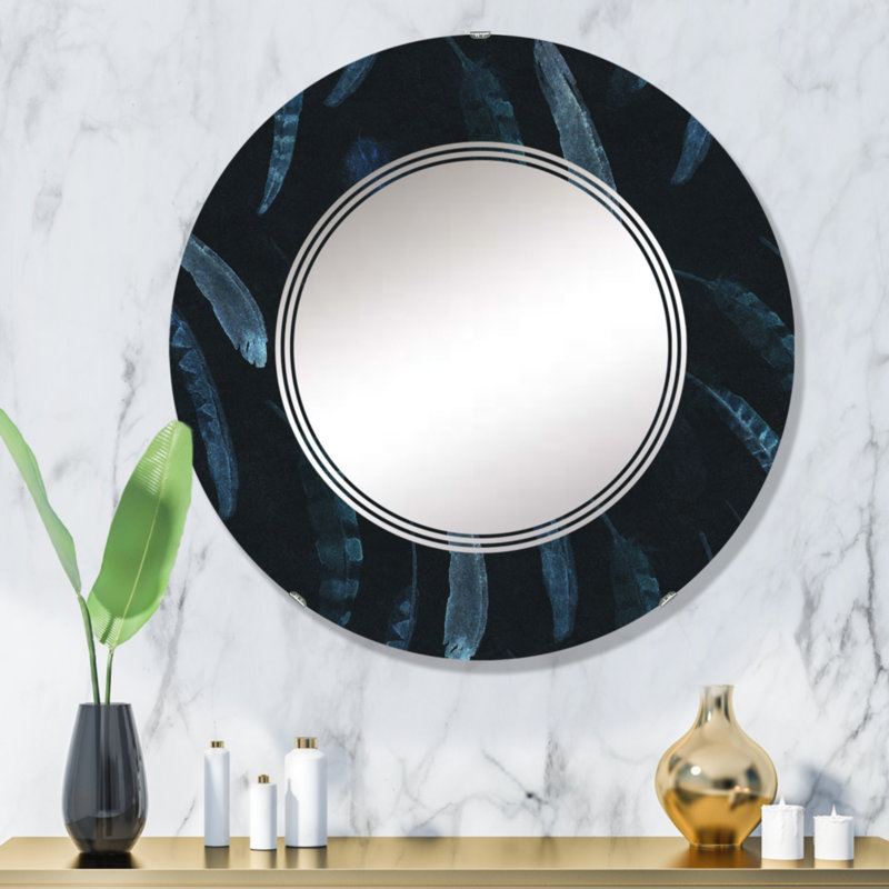Miroir mural rond à motif bohème, 32 po x 32 po
