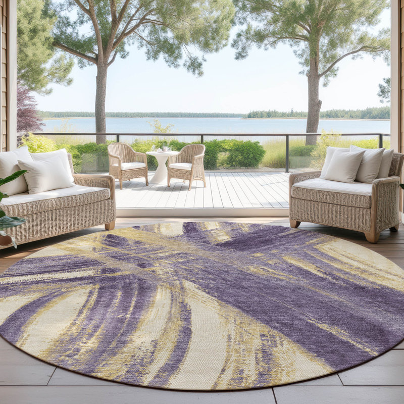 Machine Washable Indoor/Outdoor Lockway ACN2421 Abstract Rug, Round 8'