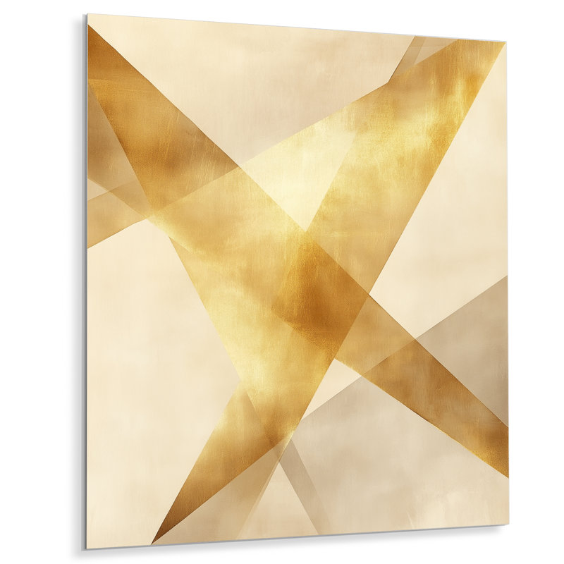Golden Intersection - Abstrait moderne transitionnel en métal, impression sur métal moderne, L 34 po x H 44 po