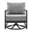 Fauteuil oscillant d'extérieur noir en aluminium et en bois noir avec coussins gris, pivotant à 360 degrés, glissant pour un confort optimal, résistant aux intempéries, à la rouille, sans assemblage, cadre facile à nettoyer entièrement assemblé,