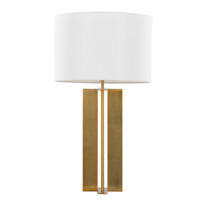 Lampe de table en métal 28 po en laiton antique et lin blanc 28 po