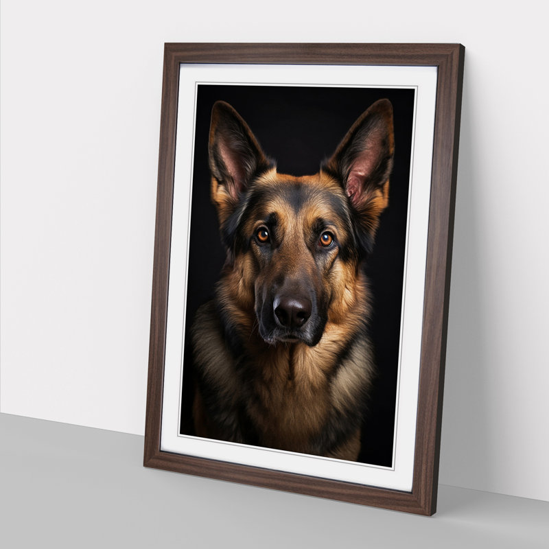 German Shepherd Classicism - Single Picture Frame Print on Wood, Walnut Framed, 46cm H x 34cm W