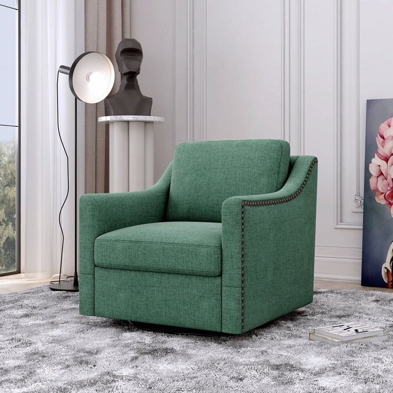 Fauteuil d'appoint pivotant à 360 ° avec accoudoirs fonctionnels en lin, Vert