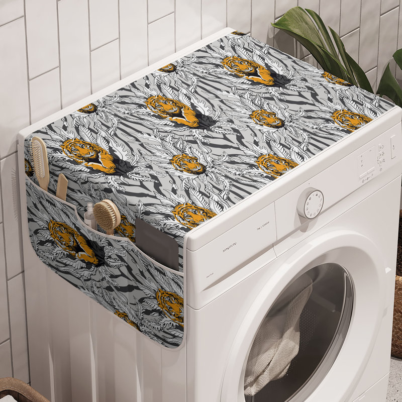 East Urban Home Tiger Washing Machine Organizer Pack of 2 47" x 18.5" Grey and Pale Orange