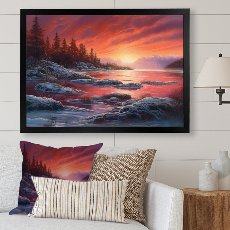 «Pink Hue Lake» sur impression sur toile, Cadre photo noir, H 12 po x l 20 po x P 1 po