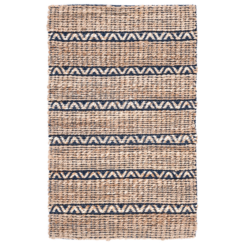 Ifenna Natural Fiber Flat Weave Jute/Cotton Geometric Rug in Navy/Natural, Rectangle 10' x 14'