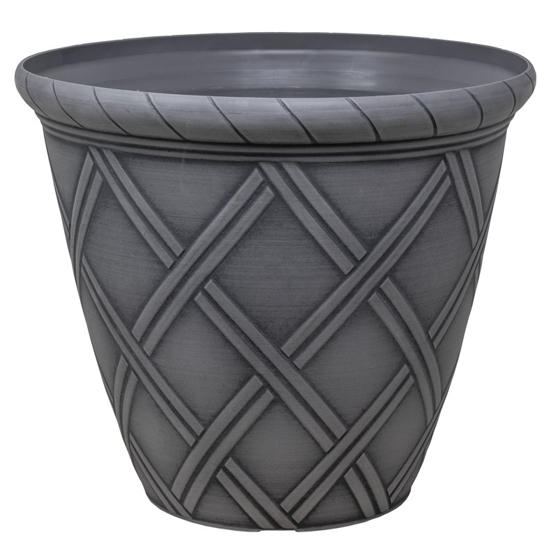 Garden Elements Trellis Decorative Lattice Round Planter, Grey, 14in, Grey