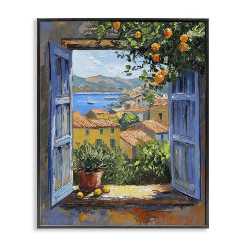  Art méditerranéen, estampe numérique encadrée par LSR Design Studio, H 20 po x l 16 po, Giclée encadrée noir minuit