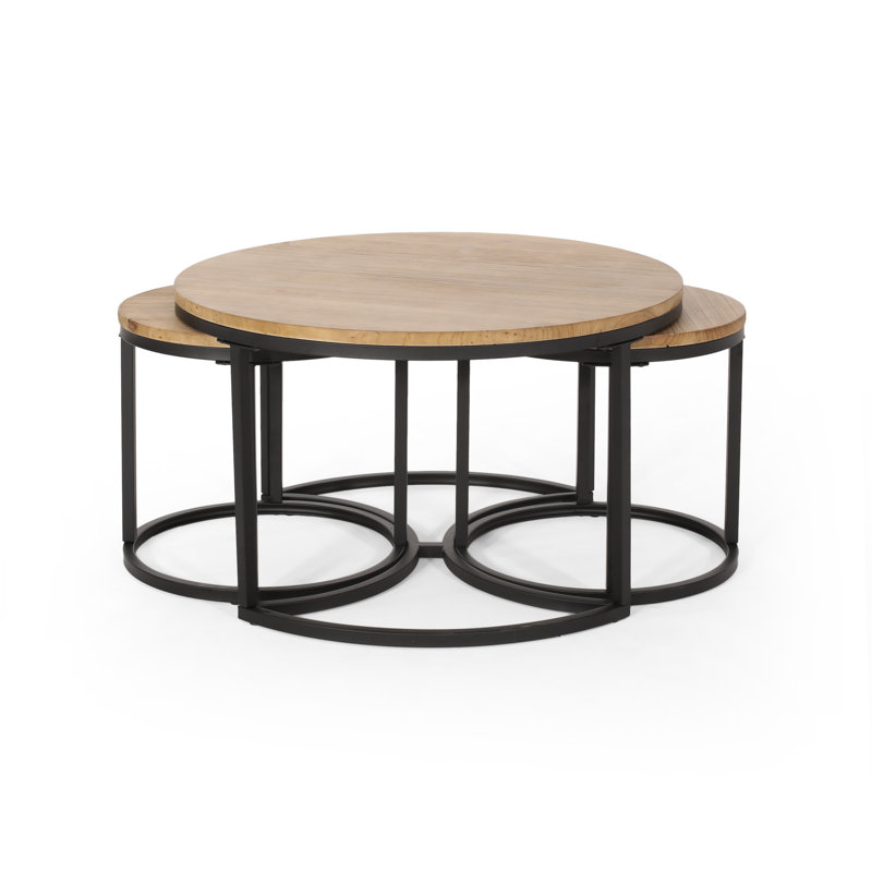 Gerrish 3 - Piece Solid Wood Top Living Room Table Set 1 large coffee table and 2 nesting side tables, Antique Brown, Black
