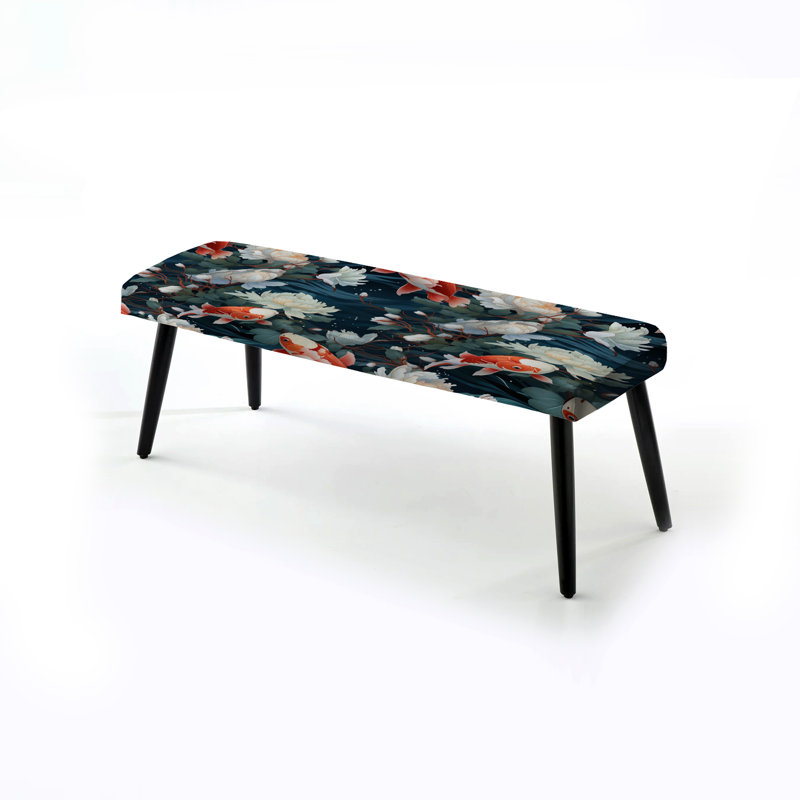 Ethereal Swimmers The Koi S Grace - Japanese Upholstered Black Bench