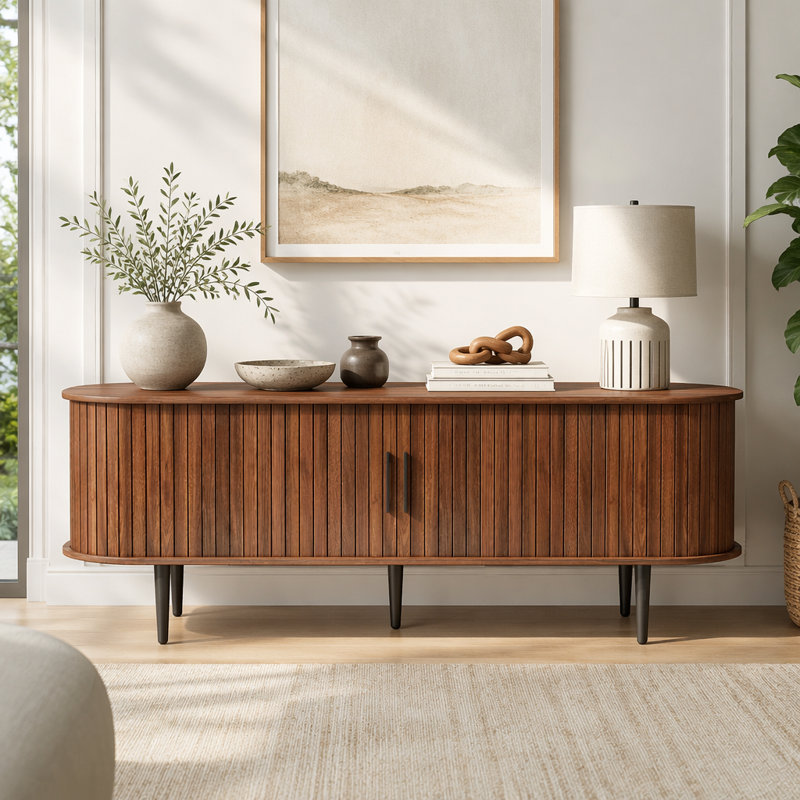 Meuble télé 47 po avec armoire moderne, Walnut