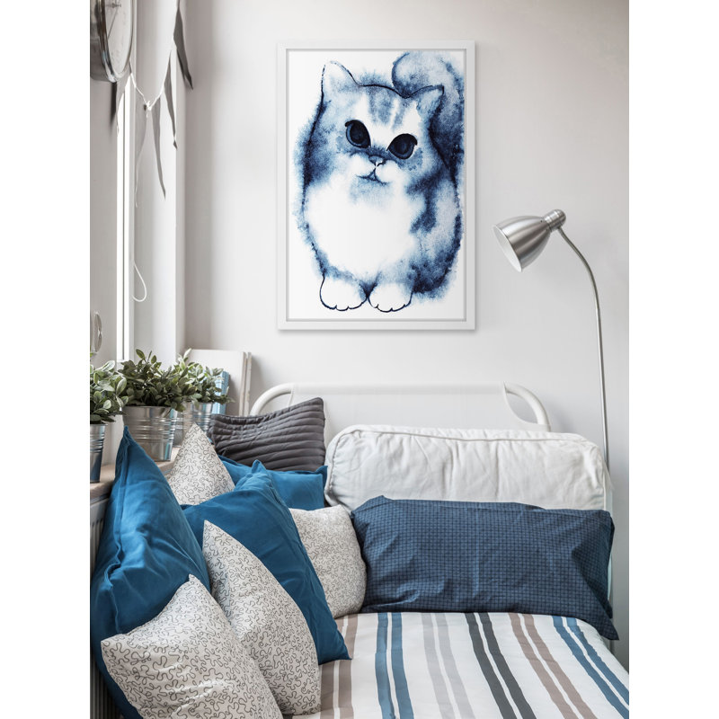 Shaded Blue Cat - Single Picture Frame Painting, 24" H x 16" W x 1.5" D
