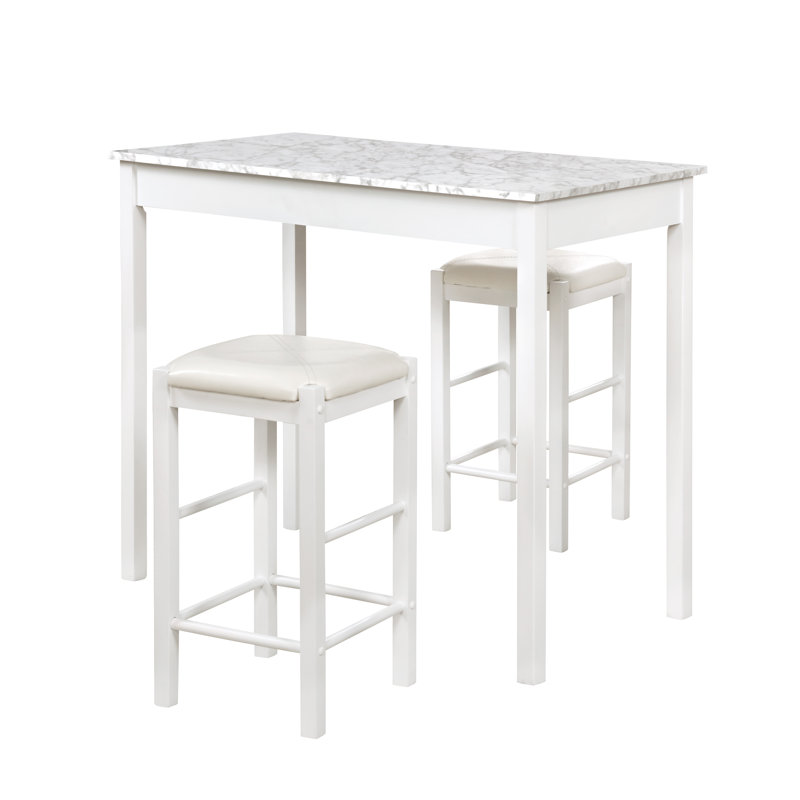 Ensemble de salle à manger à hauteur de comptoir pour 2 personnes Loria, Blanc / blanc