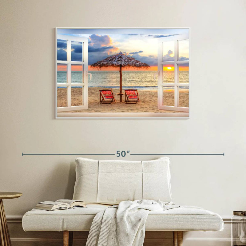 Fenêtre sur l'été Faustine, Cadre flottant blanc, 40 po x 27 po