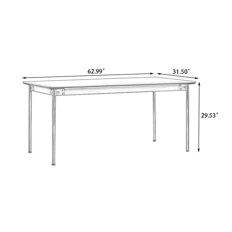 Table de salle à manger blanche + brune + argent frittée rectangulaire + bois massif + table de salle à manger en acier inoxydable