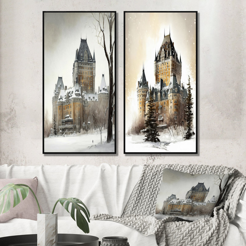 «Winter Season Chateau Frontenac», 2 pièces, H 40 po x l 40 po, Cadre noir