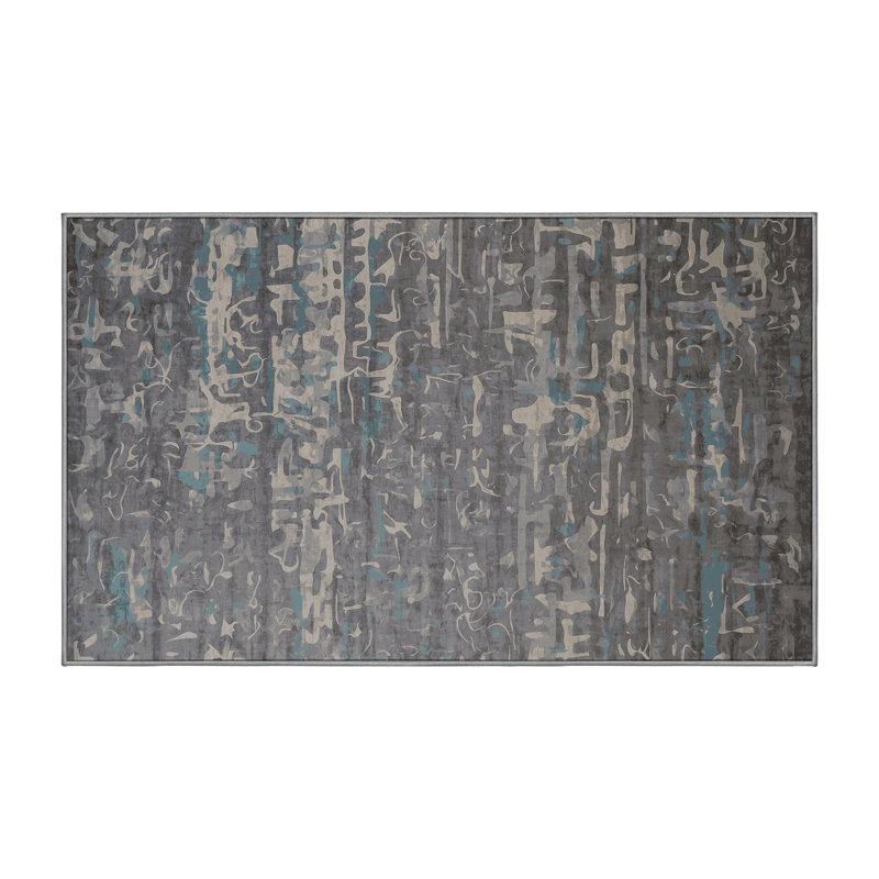 Tapis gris soyeux et moelleux, Rectangle 8 pi x 10 pi