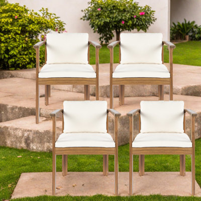 Ensemble de 4 chaises de patio modernes en teck de bois d'acacia pour les repas en plein air