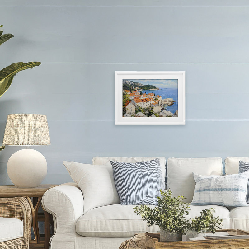 Coastal Town, impression par Franklyn Gregory, H 14 po x l 20 po, Cadre blanc côtier