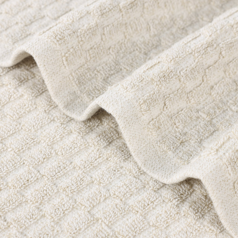 Beige Cotton Blend Textured Checkered Hand Towels, 30" x 16"