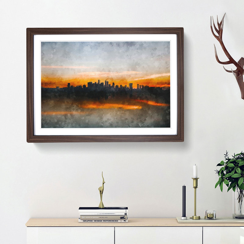 Sunrise over Los Angeles Skyline - Picture Frame Painting Print, Walnut Framed, 24cm H x 33cm W x 2cm D