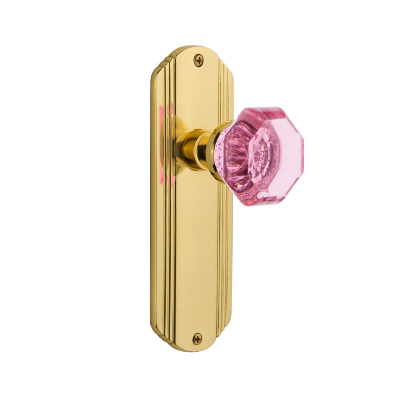 Deco Plate with Waldorf Pink Door Knob, 2-3/8”, Polished Brass