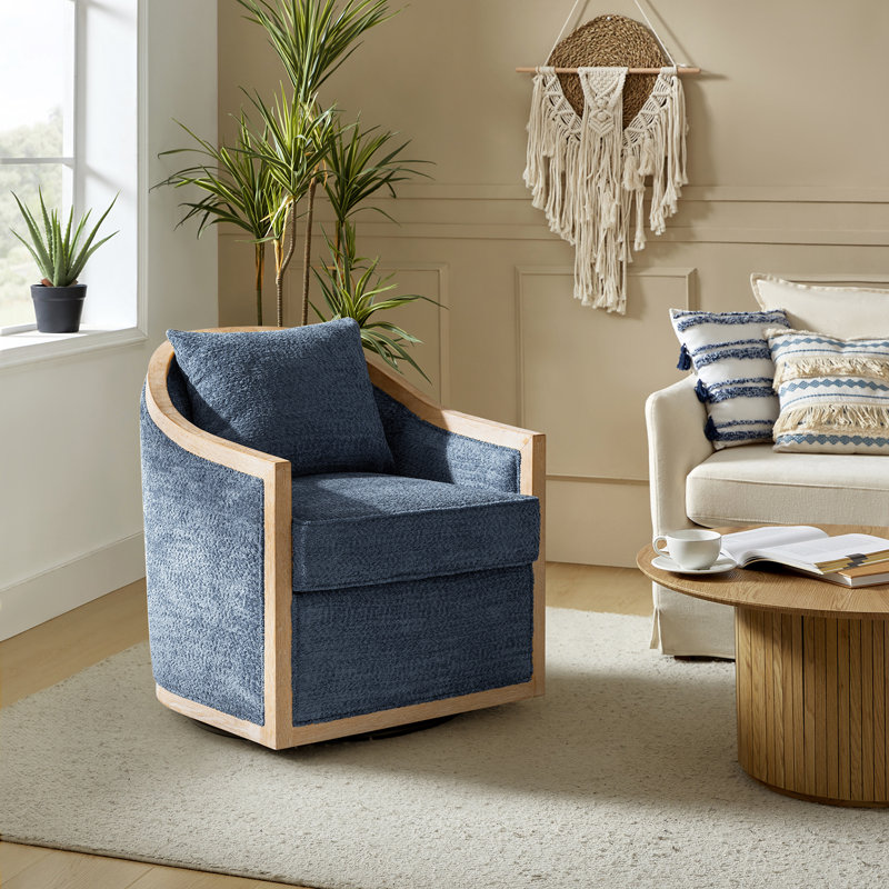 Fauteuil demi-tonneau Manja Jess Farmhouse, Polyester bleu ardoise