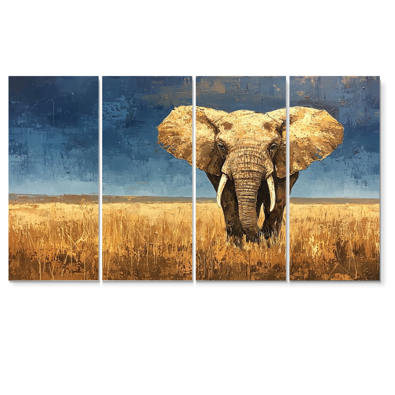 Éléphant dans les plaines d'Afrique I - Art mural animal éléphant - Art mural moderne sur toile, H 32 po x l 64 po